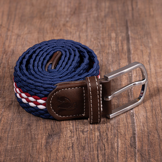 Swole Panda Recycled Woven Belt - Navy Burgundy Fine Stripe