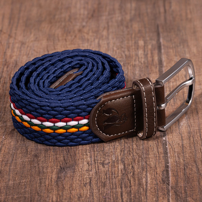 Swole Panda Recycled Woven Belt - Navy Orange Burgundy Fine Stripe