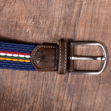Swole Panda Recycled Woven Belt - Navy Orange Burgundy Fine Stripe buckle