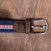 Swole Panda Recycled Woven Belt - Navy Burgundy Fine Stripe buckle