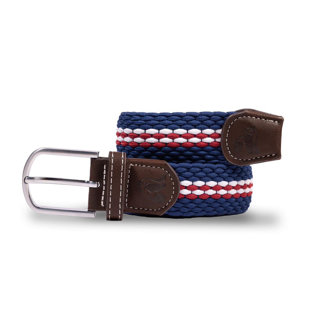 Swole Panda Recycled Woven Belt - Navy Burgundy Fine Stripe studio