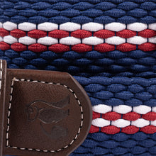 Swole Panda Recycled Woven Belt - Navy Burgundy Fine Stripe close up