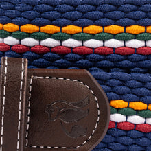 Swole Panda Recycled Woven Belt - Navy Orange Burgundy Fine Stripe close up