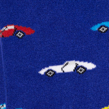Swole Panda Bamboo Socks - Blue Classic Cars close up