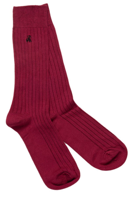 Swole Panda Ribbed Bamboo Socks - Burgundy