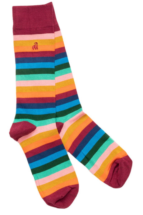 Swole Panda Block Stripe Bamboo Socks - Multi-colour Fine Stripe