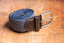 Swole Panda Recycled Woven Belt - Navy White Fine Weave leather