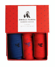 Swole Panda Bamboo Socks 3 Pairs Gift Box - Red & Blue