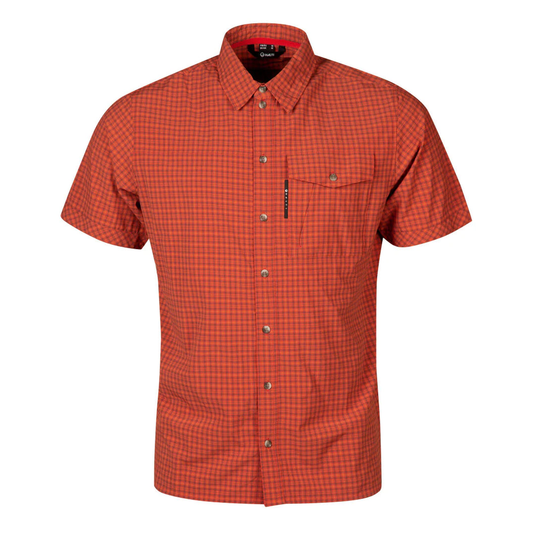 Halti Leiri Mens Short Sleeve Check Shirt - Burnt Ochre Print, Medium Front
