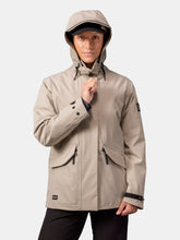 Halti Tokoi Womens Drymaxx Jacket fossil beige model front hood up