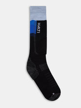 Black and blued tunturit ski sock with 'HALTI' branding