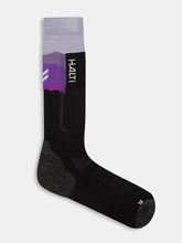 Black and purple tunturit ski sock with 'HALTI' branding