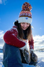 Swimzi Super Bobble Hat - Cream Cherry Fairisle Reflective model snow