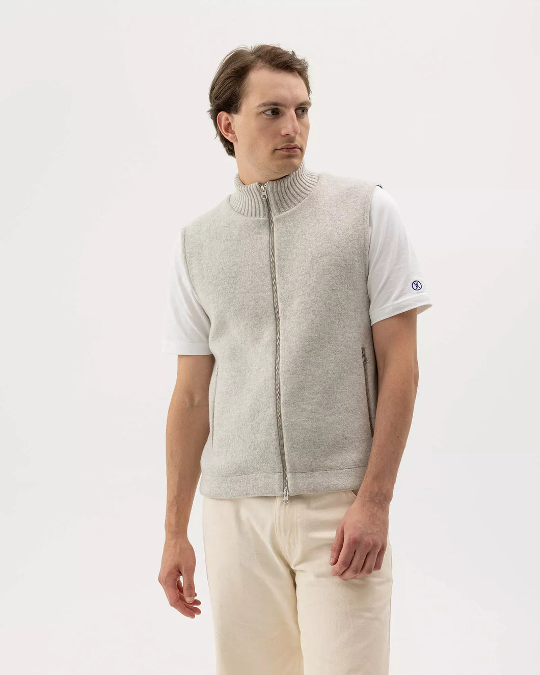 Holebrook Sweden Fred Full-zip Windproof Gilet Vest - Light Grey model front