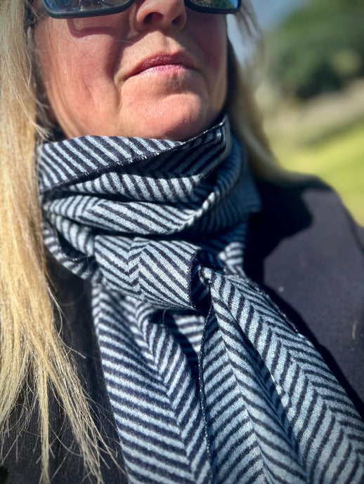 Swole Panda Bamboo Scarf - Blue Herringbone knot