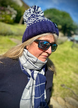 Swimzi Super Bobble Hat - Navy Nordic Reflective with Swole Panda Bamboo Scarf - Blue Check