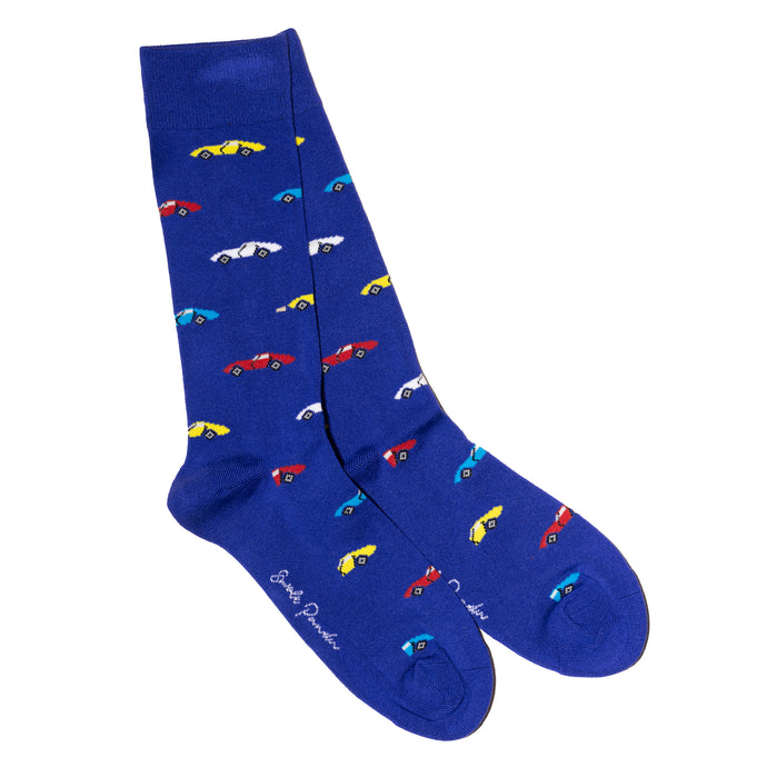 Swole Panda Bamboo Socks - Blue Classic Cars