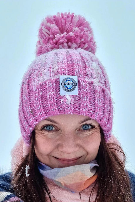 Superbobble Bobble Hat - Rose Pinks Gradient Rib Knit Reflective frosty