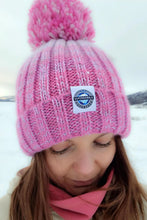 Superbobble Bobble Hat - Rose Pinks Gradient Rib Knit Reflective yarn