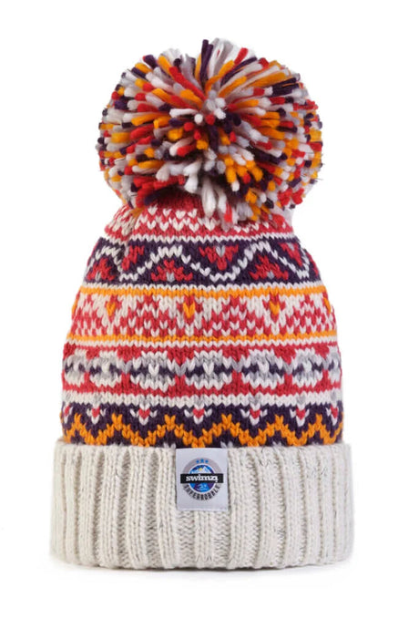 Swimzi Super Bobble Hat - Cream Cherry Fairisle Reflective