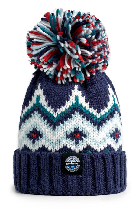 Swimzi Super Bobble Hat - Midnight Blue Traditional Fairisle Reflective