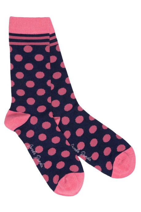 Swole Panda Bamboo Socks - Revival Navy Pink Polka Dots