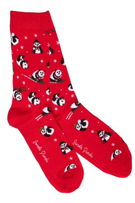 Swole Panda Animal Bamboo Socks - Skiing Pandas Red
