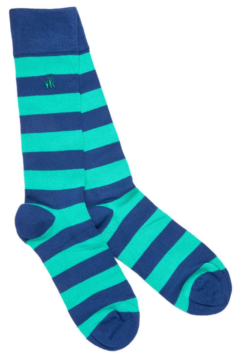 Swole Panda Block Stripe Bamboo Socks - Lime Green Blue