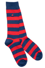 Swole Panda Block Stripe Bamboo Socks - Red/Navy Stripe