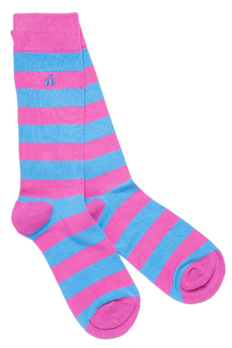 Swole Panda Stripe Bamboo Socks - Pink and Blue