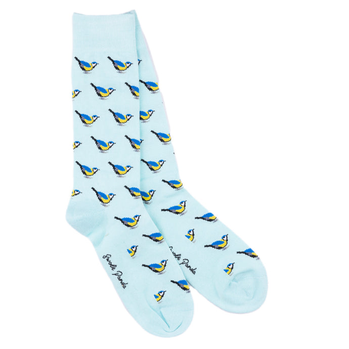 Swole Panda Block Stripe Bamboo Socks - blue tit birds