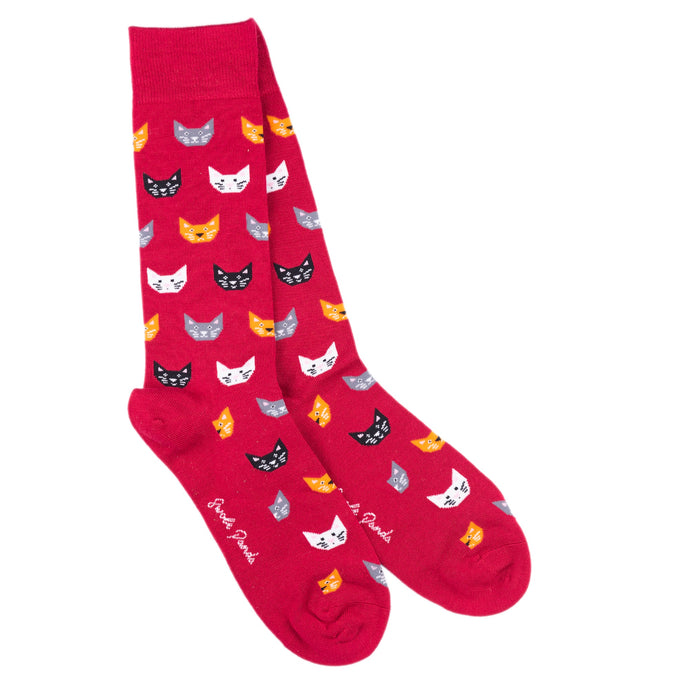 Swole Panda Block Stripe Bamboo Socks - red cats
