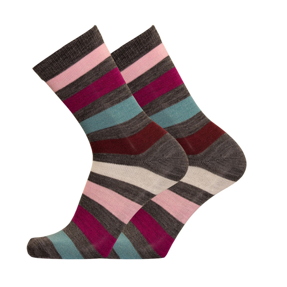 Uphill Merino Wool 5 Stripe Socks Pink Grey