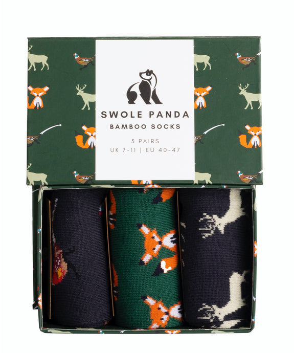 Swole Panda Bamboo Socks 3 Pairs Gift Box - Country Animals