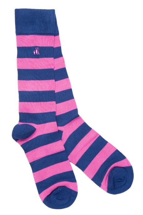 Swole Panda Block Stripe Bamboo Socks - Pink Blue Stripes
