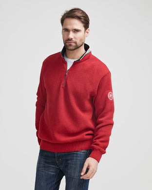 Holebrook Sweden Classic Mens Windproof half zip cotton Jumper Red front