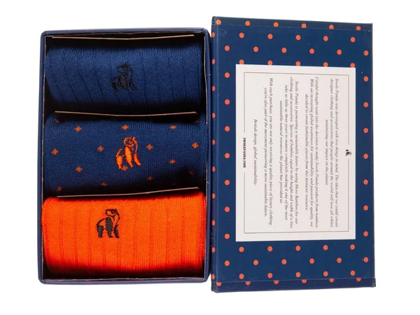 Swole Panda Bamboo Socks 3 Pairs Gift Box - Blue & Orange